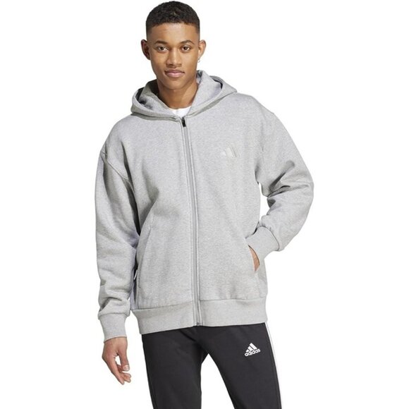 Adidas All Season Full-Zip Fleece Hoodie Sizes S-L Men Heather Grey IY4159 - Picture 1 of 4